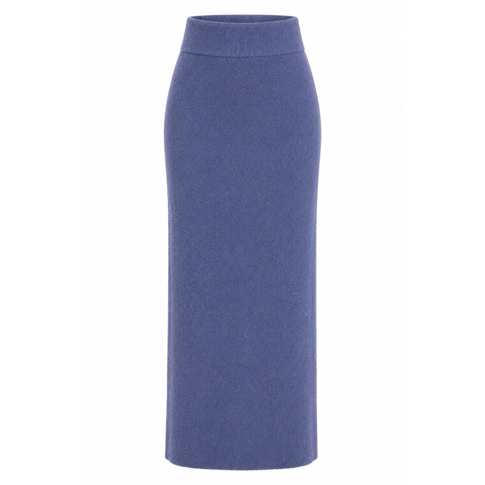 Express Blue Long Knit Pencil Skirt Womens XS Fitted Midi Pull On Boucle-Style